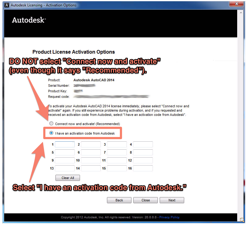 activation code from autodesk 2014